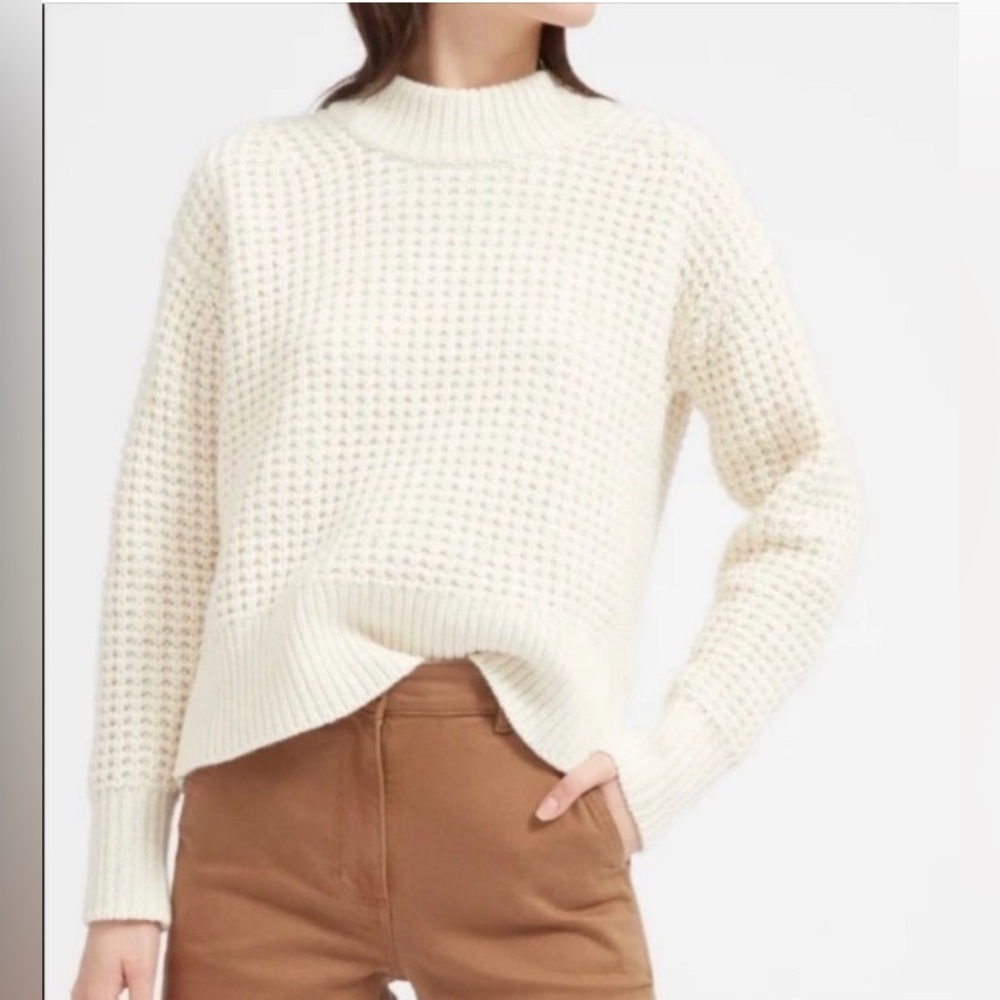 Everlane‎ Cream Wool Cashmere Chunky Knit Crewneck Sweater Size XS